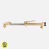 FEATURES Triangular stainless steel gas tubes for maximum strength Two stainless steel needle valves for precise flame adjustment and better durability Tough extruded brass torch handle for long life Head mixing for highest operator safety Built-in safety plug in torch head Simple structure for easy maintenance 90° Head (70° is available) Use with 6290-NX tips
